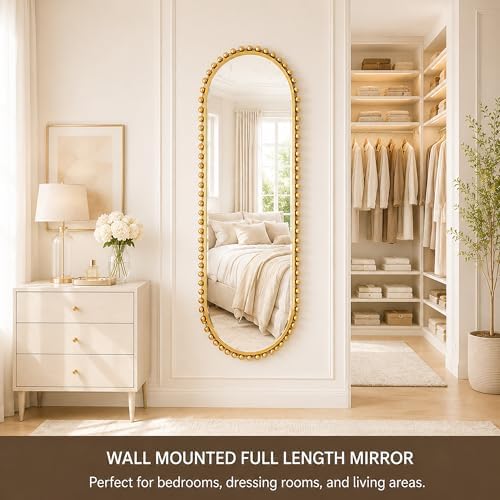 20"x53" Oval Full Length Wall Mirror, Unique Bold Beaded Frame - Image 3
