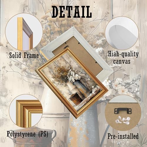 EJPFOGV Rustic Farmhouse Floral Still Life Framed Canvas Wall Art 8x10 in - Image 6