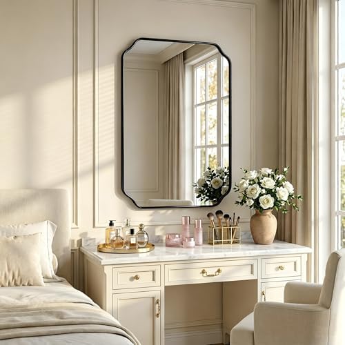 32"x24" Black Wall Bathroom Mirror, Scalloped Edge Vanity Mirror - Image 2