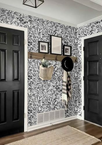 Ismoon Black and White Wallpaper Peel and Stick Floral Contact Paper 17.3in x - Image 4