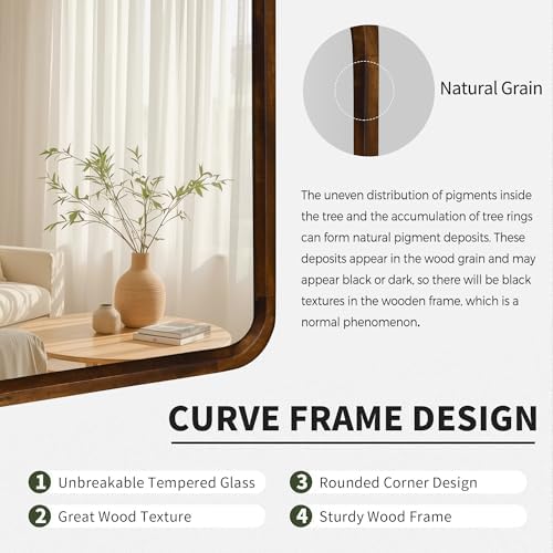 Wood Bathroom Mirror for Wall, Rectangle 20 x 30 inch Vanity Brown Mirrors - Image 5