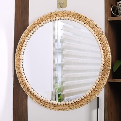 21 Inch Boho Round Hanging Wall Mirror Decorative Rattan Circle Wall Mounted - Image 2
