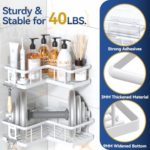 YASONIC Corner Shower Caddy Adhesive, 100% Rustproof Shower Organizer, No Drill - Image 4
