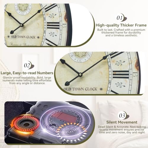 29 Inch Vintage Oval Wall Clock, Silent Non-Ticking Battery Operated Wall Clocks - Image 3