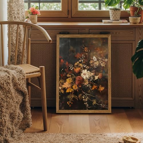 AVECCO Vintage Dark Botanical Floral Wall Art Canvas Framed 16x24 inch - Image 4