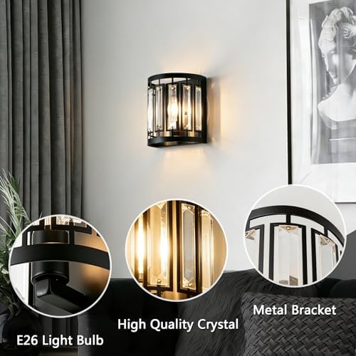 Modern Wall Sconce Set of 2, Crystal Wall Sconces Lighting - Image 3