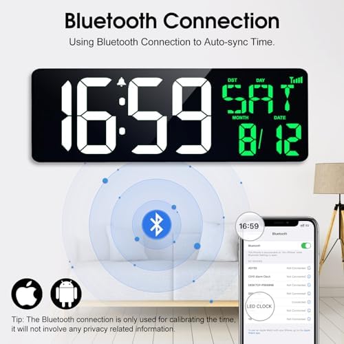 17" Large Digital Wall Clock, Auto Dimmer - Image 2