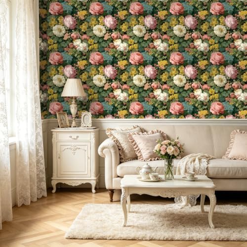 BOKEBEVE Vibrant Green Floral Wallpaper Peel and Stick Vintage 17.5 x 118In - Image 2