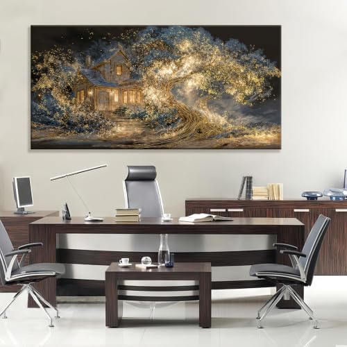 Large Glowing Gold Tree vintage Canvas Wall Art - Image 3
