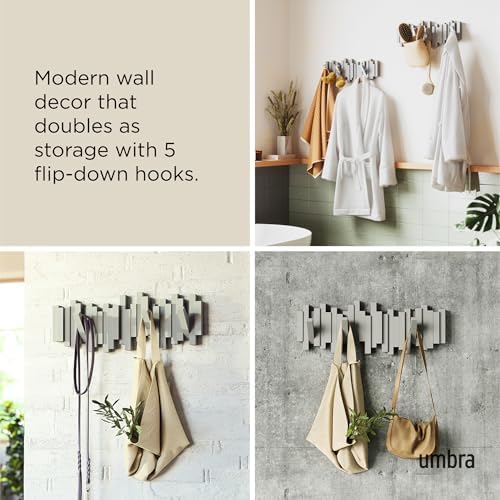 Umbra Sticks Wall Mount Coat Rack, 5 Hook Retractable Pegs - Image 4