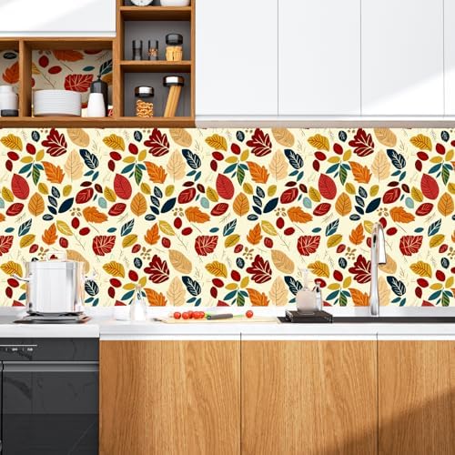ILHIIOR Orange Floral Peel and Stick Wallpaper Wall Decor 17.5 x 118 Inches - Image 2