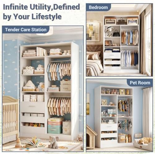 iSunirm 3FT Closet System with 6 Shelves, Wood Walk-in Closet with Closed & 2 - Image 5
