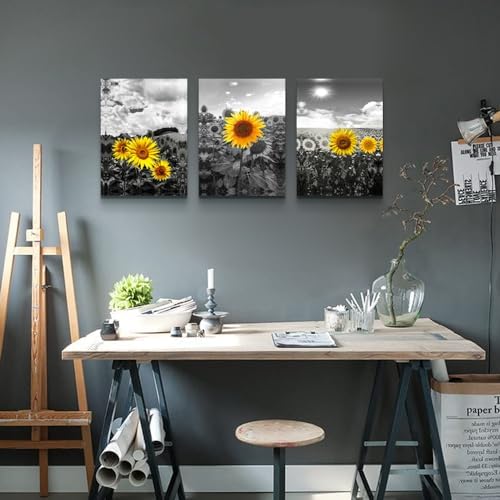 Lapremoly Black And White Sunflower Flowers Painting Large Canvas Wall Art - Image 4