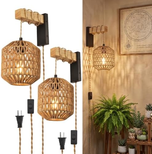 Boho Plug-in Wall Sconces Set of Two, 15 RGB Dimmable Light by NOVCAND