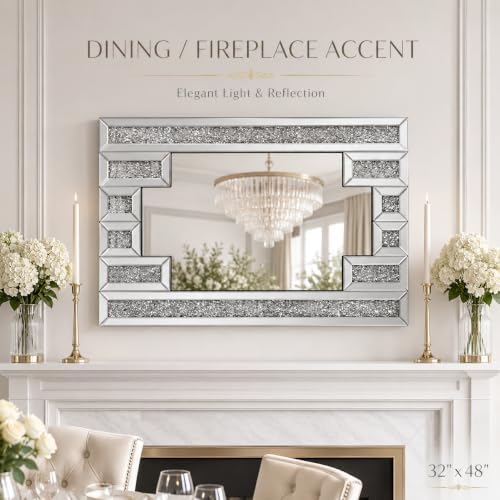 Crushed Diamond Rectangular Wall Mirror 32"x48", Bling Rhinestone Mirror Art - Image 2