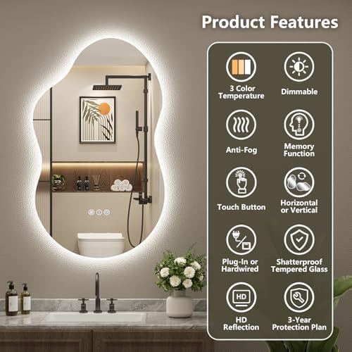 20x32 Asymmetrical LED Mirror for Bathroom Lighted Vanity Mirror - Image 2