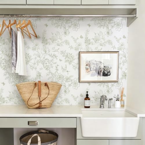 Froluya Green and White Peel and Stick Floral Wallpaper 17.7in×196.8in - Image 3