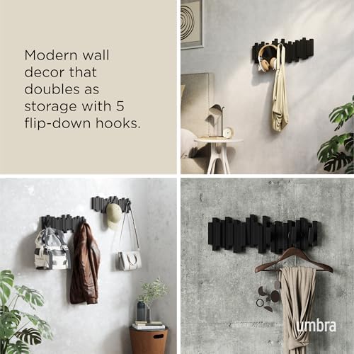 Umbra Sticks Wall Mount Coat Rack, 5 Hook Retractable Pegs - Image 4