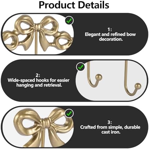 Gold Cast Iron Wall Hook Coat Hook, Cute Bow Room Decor - Image 4