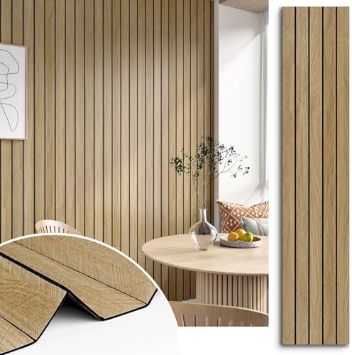 Brown 3D Wood Slat Panels for Walls Acoustic Slat Wall Paneling by STICKEEP