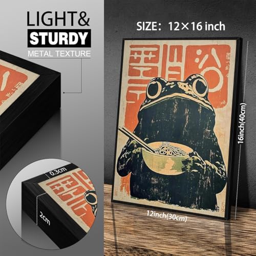 Black Framed Canvas Wall Art Posters Vintage Japanese Frog Prints Funny Frog - Image 2