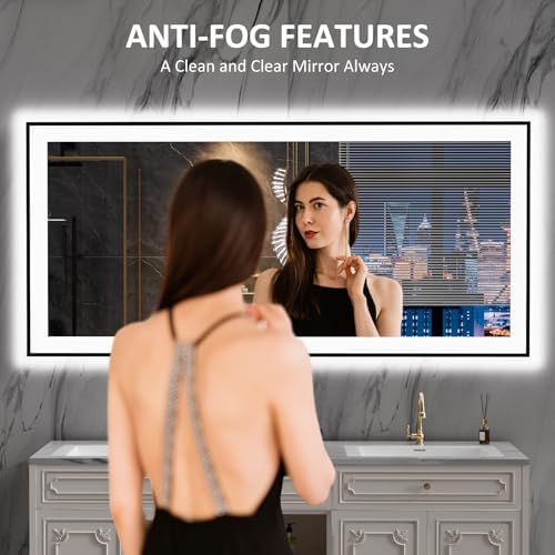 LOAAO 60"X28" LED Bathroom Mirror Black Framed - Image 2