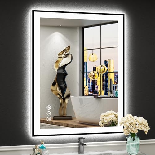 28x36 Black LED Bathroom Mirror, Backlit & Front Lit Lighted Mirror by Awandee