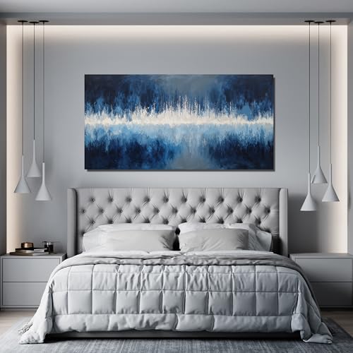 YISXINOAG Deep Blue Abstract Wall Art Modern Calm Cool Tones Canvas 20"X40" - Image 5