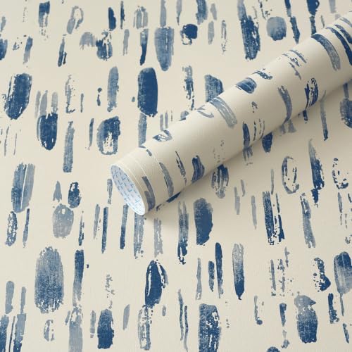 Safiyya Blue and White Peel and Stick Wallpaper 17.3in x78.7in Blue Dots by SAFIYYA