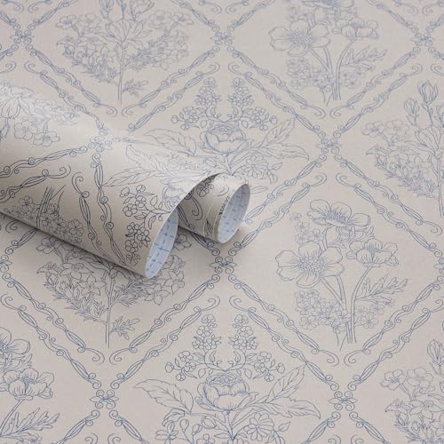 Kitico Peel and Stick Wallpaper Vintage Boho Wallpaper Blue and Beige Contact by Kitico