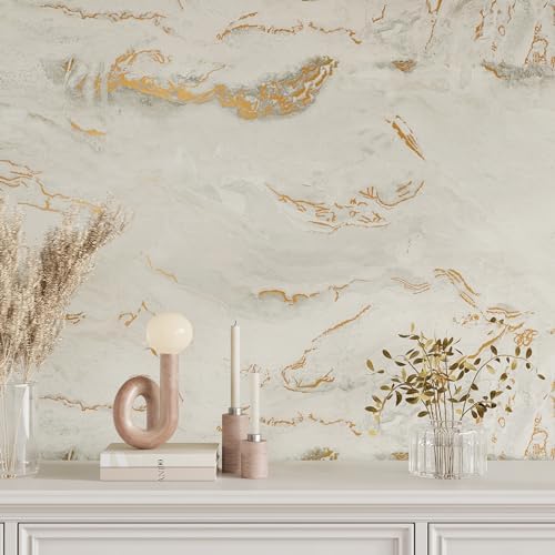 VEELIKE Beige Gold Liquid Marble Contact Paper - Image 6