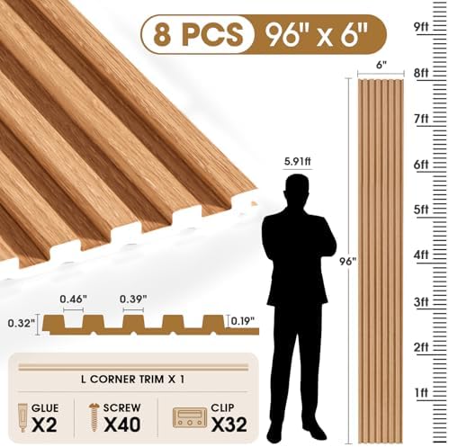 WPC Acoustic Slat Wall Panels 8-Pack 96'' x 6'' - Image 2