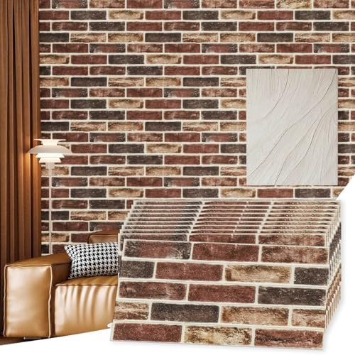 3D Red Brick Wall Panels Peel and Stick by Abyssaly