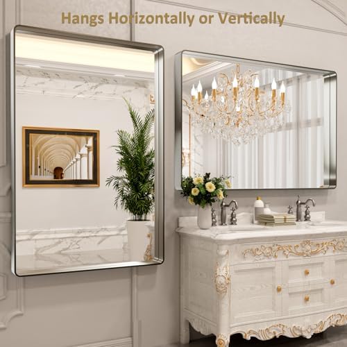 LOAAO 60X40 Inch Brushed Nickel Bathroom Mirror - Image 4