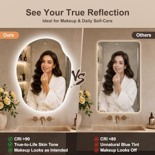 20''x30'' Backlit Mirror Bathroom Wall Irregular, LED Bathroom Mirror - Image 4