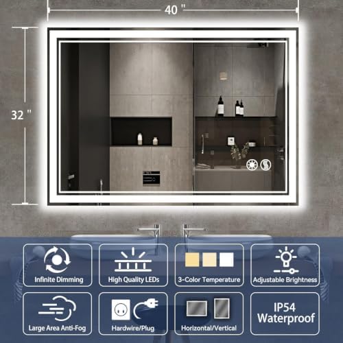 32“ x 40” Bathroom Mirror with Lights, LED Mirror - Image 2