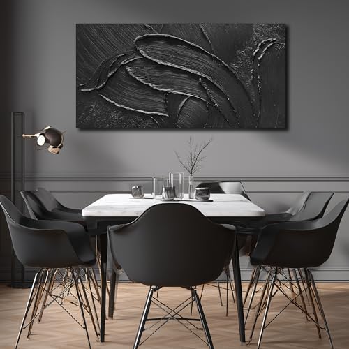3D Hand Painted Abstract Canvas Wall Art Black Art Wall Decor - Image 5
