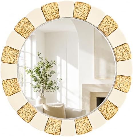 Saliwa 27 Inch Round Bathroom Mirror, Wood Framed Wall Mirror, Rustic Farmhouse by Unknown