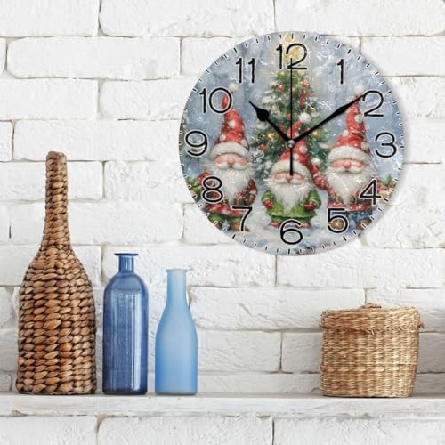 ALAZA Watercolor Christmas Tree Gnomes Wall Clock Battery Operated Non Ticking - Image 3