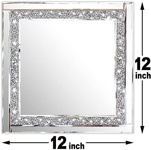 Meetart Crystal Crush Diamond Silver Mirror 12'' x 12'' 2PCS, Frameless Stylish - Image 7