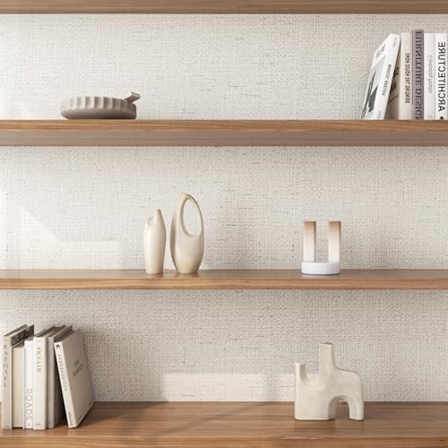 FunStick Neutral White Beige Grasscloth Wallpaper Peel and Stick Textured Faux - Image 4