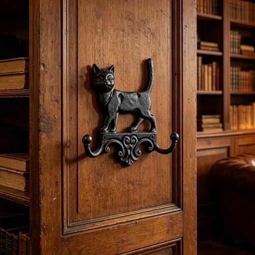Earl Diamond Heavy Duty Cast Iron Vintage Cat Wall Hooks, Wall Mount 2 Pack - Image 4