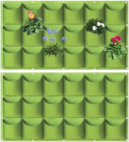 LITLANDSTAR 18 Pockets Hanging Grow Bags, 2 Pack Horizontal Wall Planter Plant by LITLANDSTAR