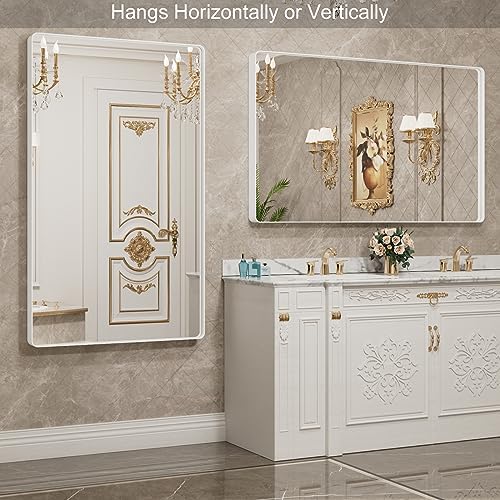 LOAAO White Metal Framed Bathroom Mirror, 60x40 Inch - Image 3