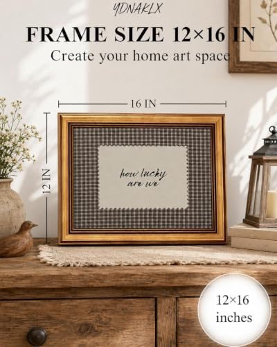 Gold Framed Wall Art, How Lucky Are We Canvas Prints, Rustic Brown Gingham - Image 2