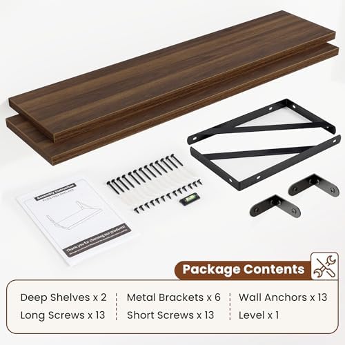 Deep Wall Shelves 48"W x 8"D Engineered Wood Floating Shelves - Image 4