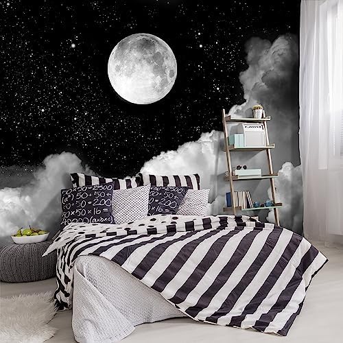 -Gray Galaxy Universe Moon Fabric Wallpaper Ceiling Starry Night White Clouds by YIHWM-PurchaseNow