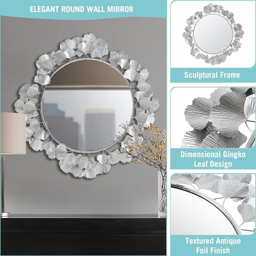 Martha Stewart Wall Décor Large Gingko Leaf Round Wall Mirror - Image 7