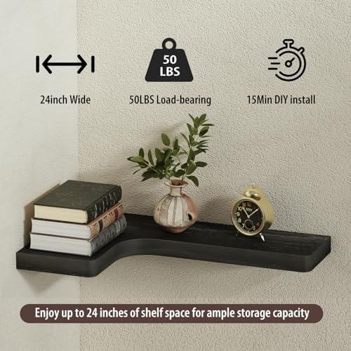 SAUMONIERES Corner Floating Shelves 24 Inch Wall Mount Shelf Solid Wood - Image 5