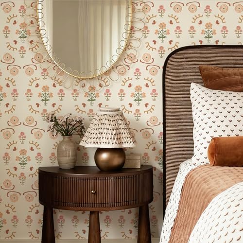 17.3" x 393.7" Boho Floral Peel and Stick Wallpaper Retro Daisy Flower Contact - Image 3